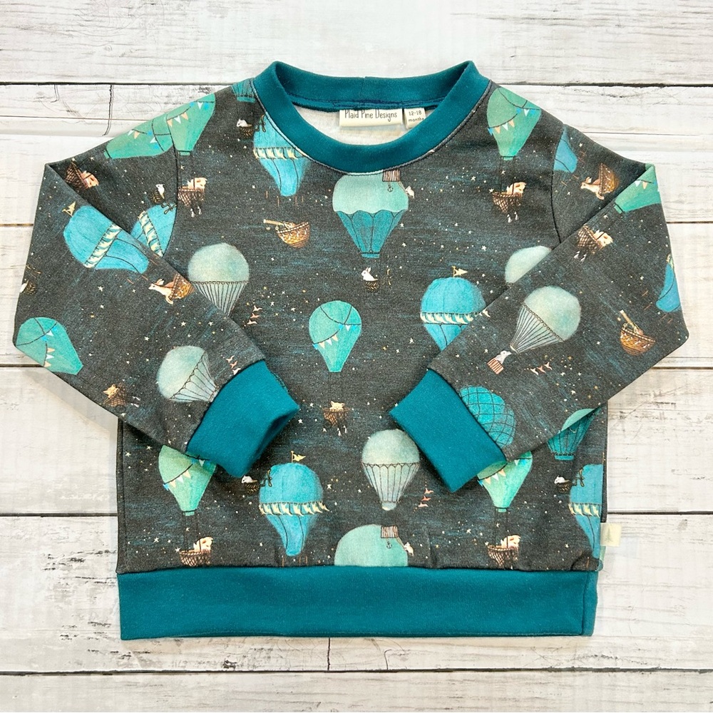 Hot Air Balloon Kids Sweatshirt - Teal